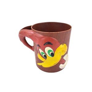 Vintage Woody Woodpecker Plastic Mug Face Brown Collectible Cup F & F Mold 1965